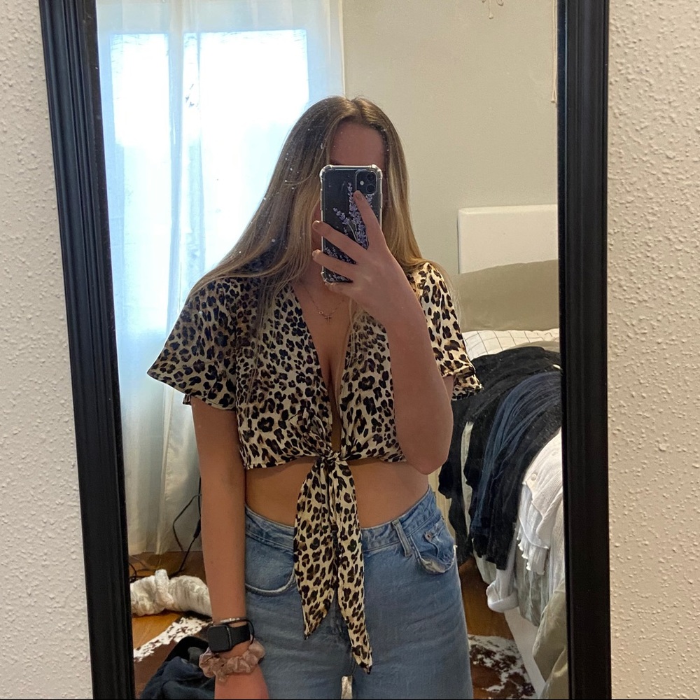 Leopard Tie Top